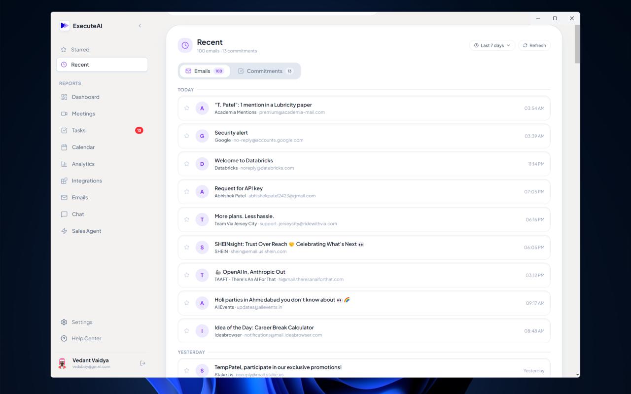 ExecuteAI emails and commitments