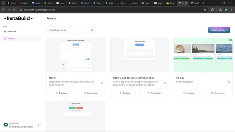 InstaBuild projects page