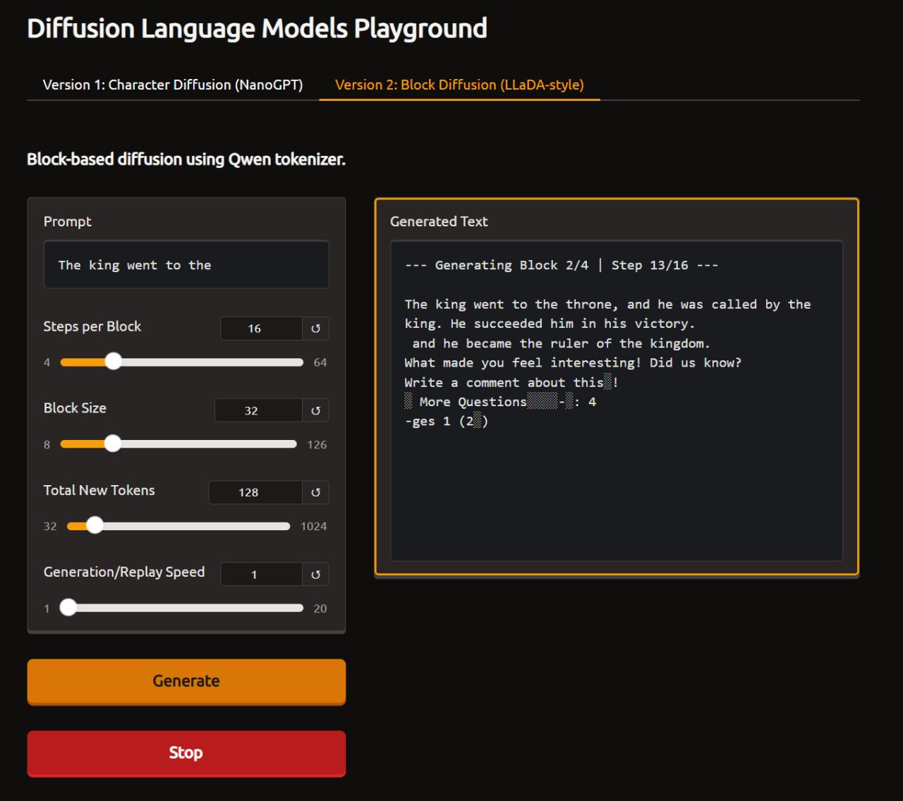 13M diffusion language model playground